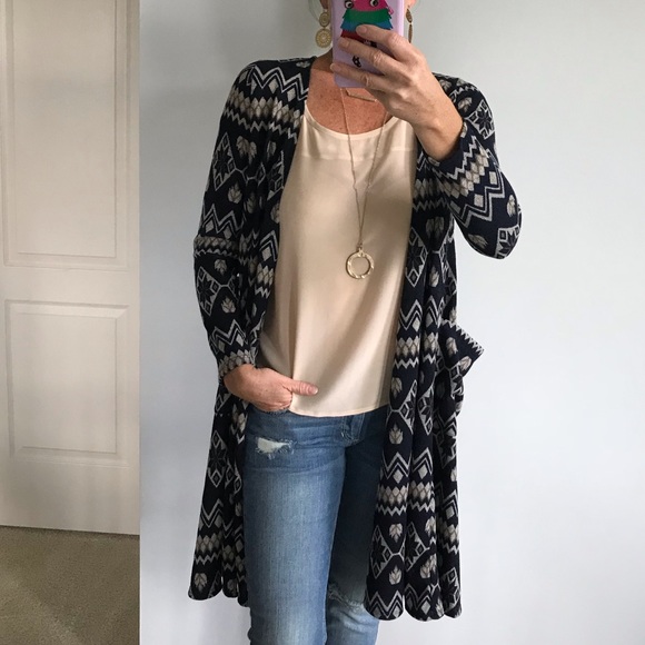 Sweaters - Navy & Taupe Aztec Print Cardigan